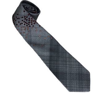 Botany 500 VINTAGE grey, gold, maroon/brown striped 100% polyester men's tie